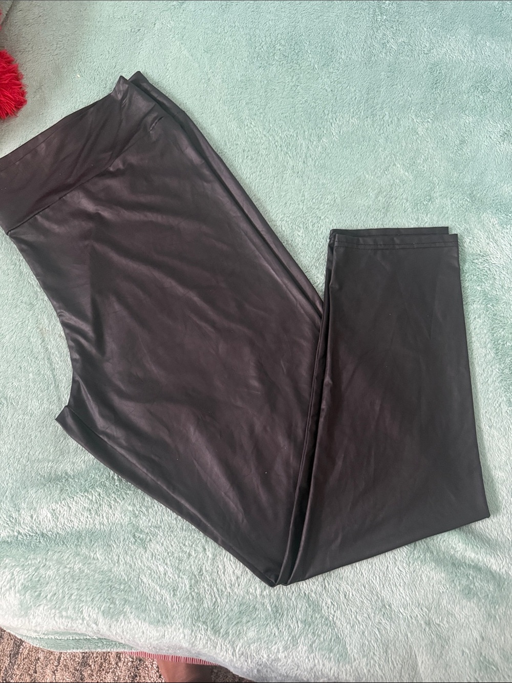 Women's Black Straight Leg Faux-Leather Pants